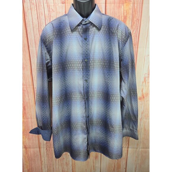 Johnston & Murphy Tailored Fit XL Mens Dress Shirt Blue Geometric Pattern - Picture 1 of 8